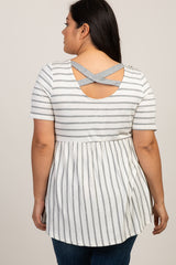 PinkBlush Grey Striped Crisscross Peplum Plus Maternity Top