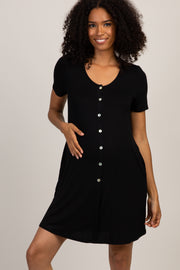 PinkBlush Black Button Front Maternity Sleep Dress