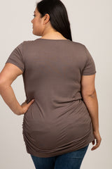 PinkBlush Mocha Ruched Short Sleeve Plus Maternity Top