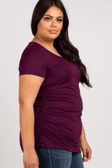 PinkBlush Plum Ruched Short Sleeve Plus Top