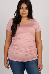 PinkBlush Pink Ruched Short Sleeve Plus Top