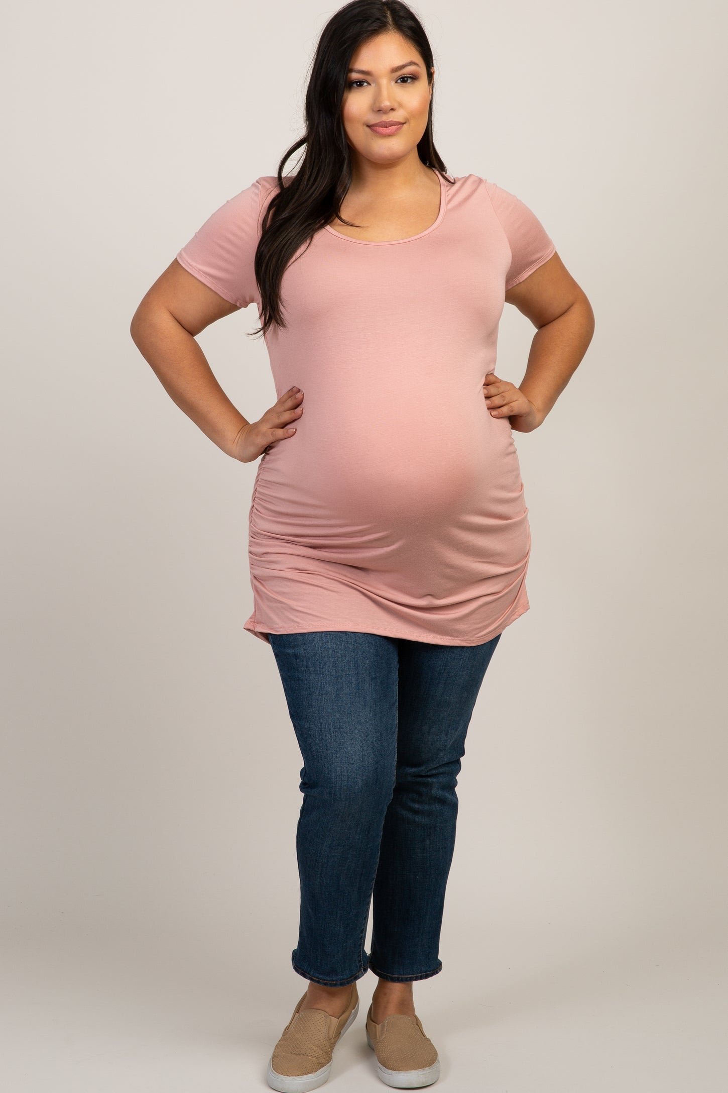 PinkBlush Pink Ruched Short Sleeve Plus Maternity Top
