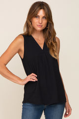 Black Solid V-Neck Sleeveless Top