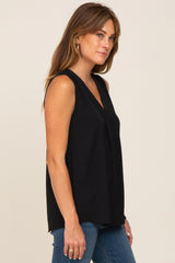 Black Solid V-Neck Sleeveless Top