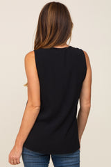 Black Solid V-Neck Sleeveless Top