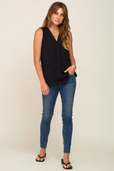 Black Solid V-Neck Sleeveless Top