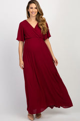 PinkBlush Burgundy Chiffon Bell Sleeve Maternity Maxi Dress