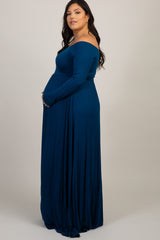 PinkBlush Teal Solid Off Shoulder Maternity Plus Maxi Dress