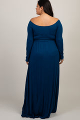 PinkBlush Teal Solid Off Shoulder Maternity Plus Maxi Dress