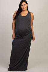PinkBlush Charcoal Grey Ruched Sleeveless Plus Maternity Maxi Dress