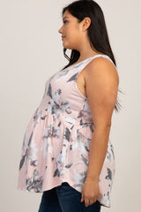 Light Pink Floral Babydoll Maternity Plus Tank