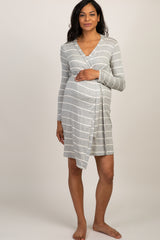 PinkBlush Heather Grey Striped Delivery/Nursing Maternity Robe