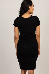 Black Cross Front Short Sleeve Maternity/Nursing Dress