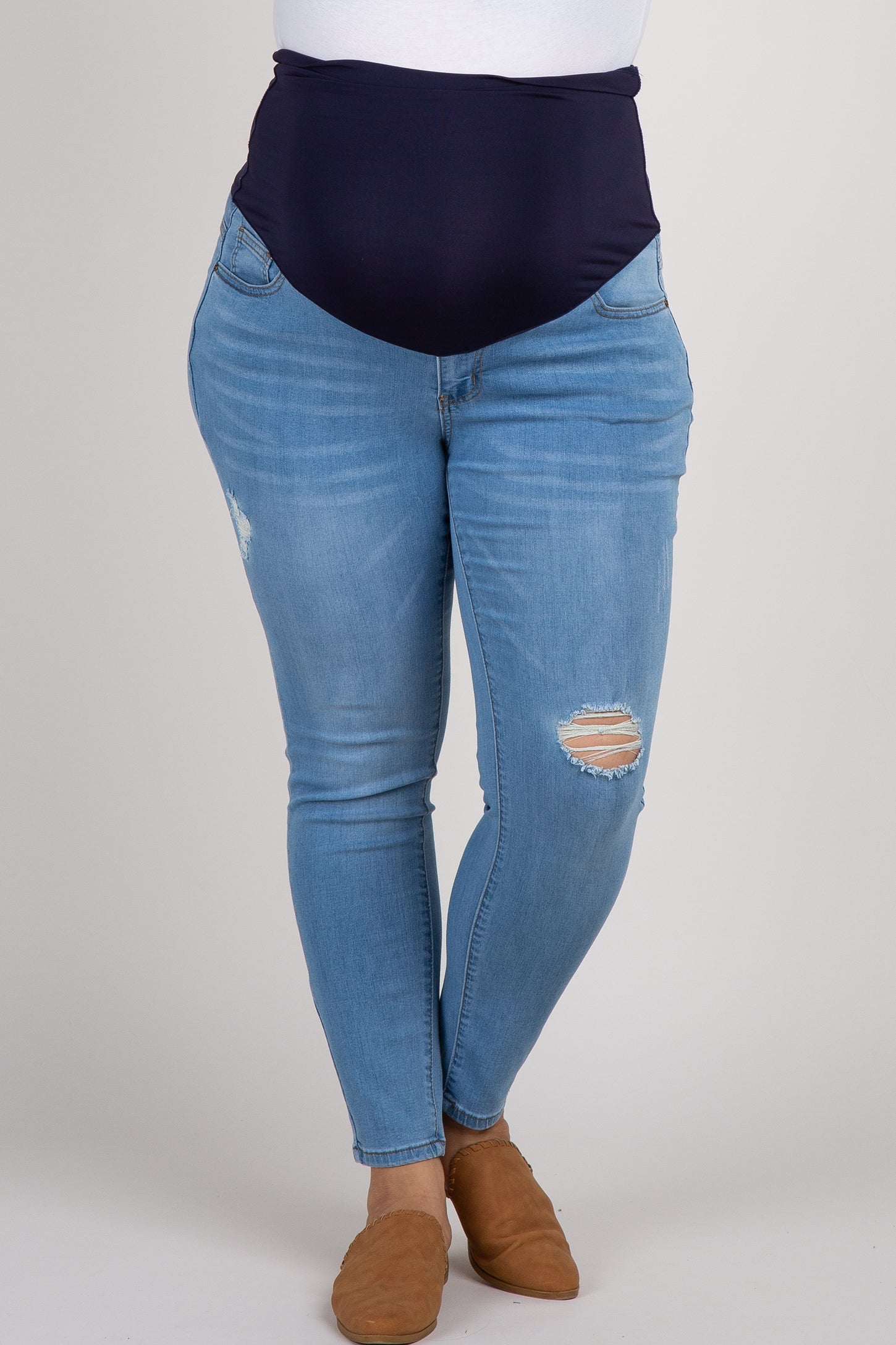 PinkBlush Blue Distressed Maternity Plus Jeans