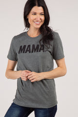 Charcoal Mama Glitter Print Graphic Maternity Top