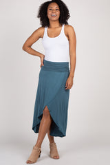 Teal Foldover Hi-Low Maternity Wrap Skirt