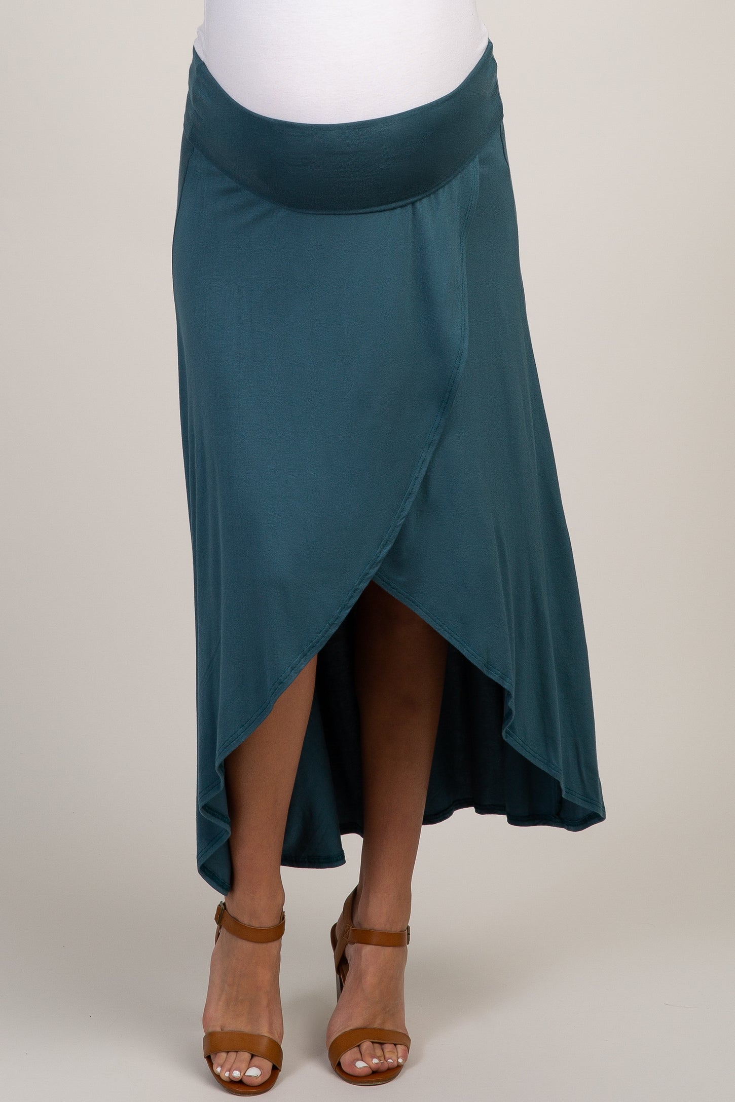 Teal Foldover Hi-Low Maternity Wrap Skirt