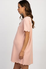 Light Pink Short Sleeve Scalloped Trim Maternity Dress