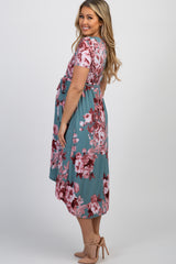 Sage Floral Hi-Low Maternity Wrap Dress