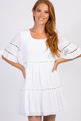 White Tiered Cutout Accent Dress