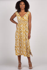 Yellow Floral Wrap Maternity Midi Dress