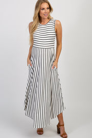 Ivory Striped Sleeveless Maternity Midi Dress