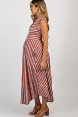 Mauve Striped Sleeveless Maternity Midi Dress