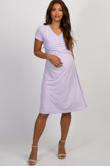 Lavender Wrap Front Short Sleeve Maternity Dress