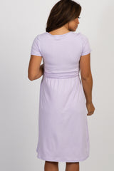 Lavender Wrap Front Short Sleeve Maternity Dress