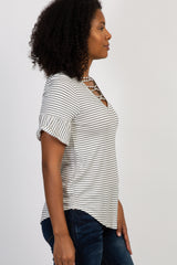 Ivory Striped Caged Crisscross Top
