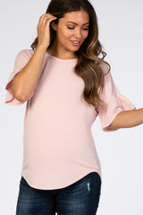 Light Pink Short Ruffle Sleeve Maternity Top