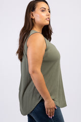 Light Olive Sleeveless Plus Tank Top