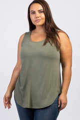 Light Olive Sleeveless Plus Tank Top