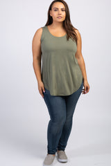 Light Olive Sleeveless Plus Tank Top