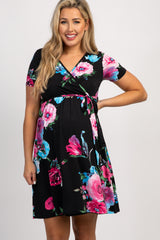 Black Floral Maternity Wrap Dress