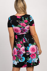 Black Floral Maternity Wrap Dress