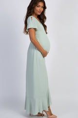Mint Green Split Sleeve Wrap Tie Maternity Dress