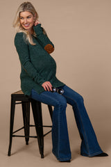 Olive Button Back Quilted Elbow Knit Maternity Top