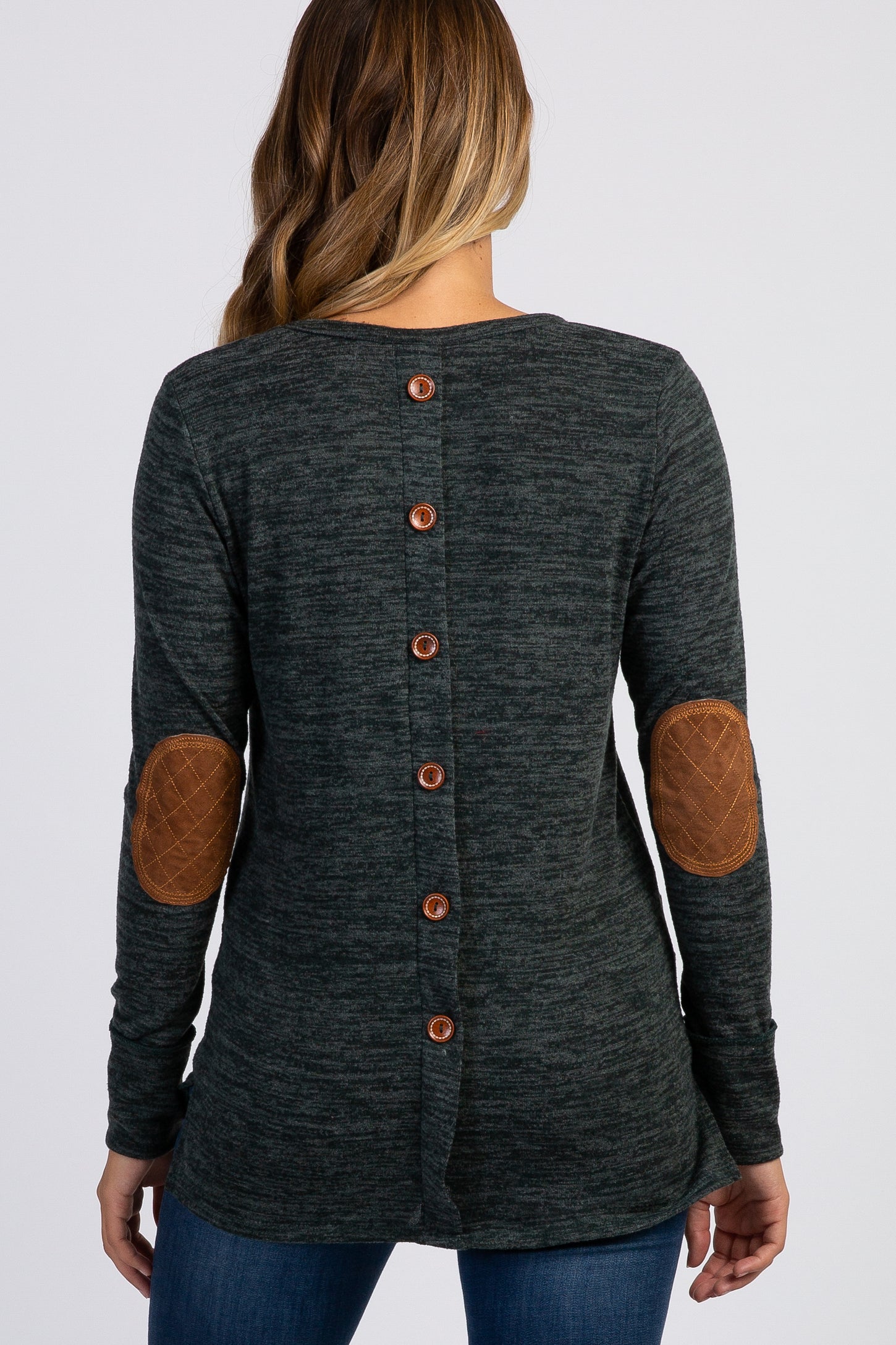 Olive Button Back Quilted Elbow Knit Maternity Top