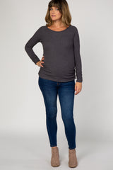 PinkBlush Charcoal Grey Ribbed Knit Ruched Maternity Top