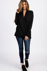 PinkBlush Black Knit Draped Wrap V-Neck Nursing Top