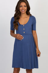 PinkBlush Navy Solid Button Front Maternity Dress