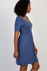 PinkBlush Blue Solid Button Front Dress