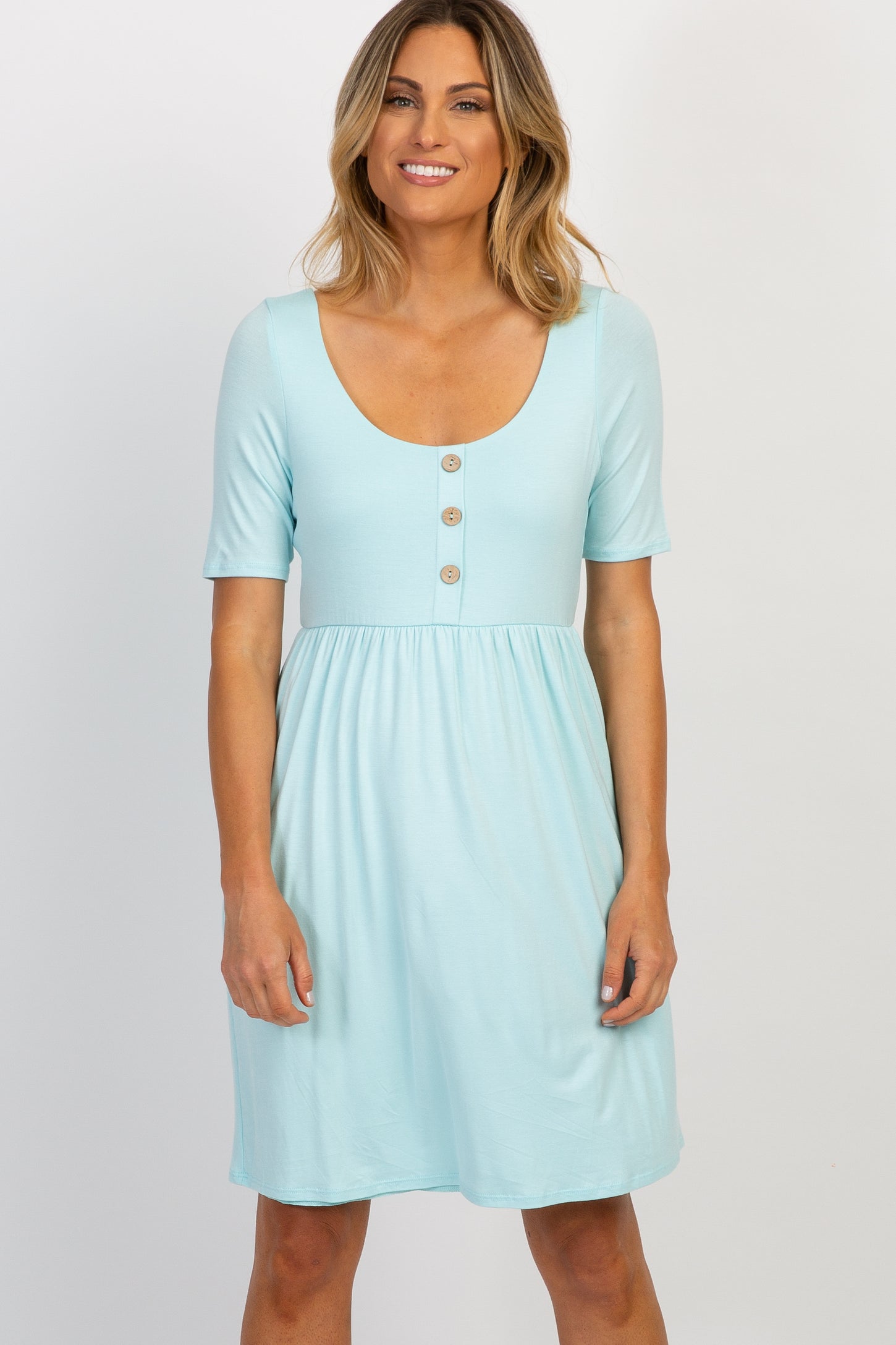 PinkBlush Mint Green Solid Button Front Dress