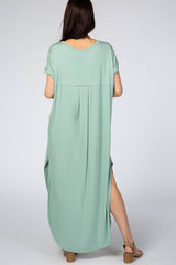 PinkBlush Mint Green Solid Short Sleeve Maxi Dress