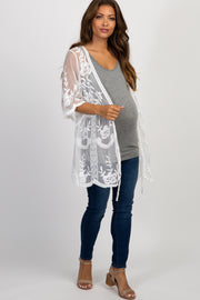 White Lace Mesh Scalloped Hem Maternity Cover Up