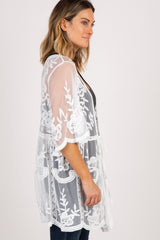 White Lace Mesh Scalloped Hem Cover Up