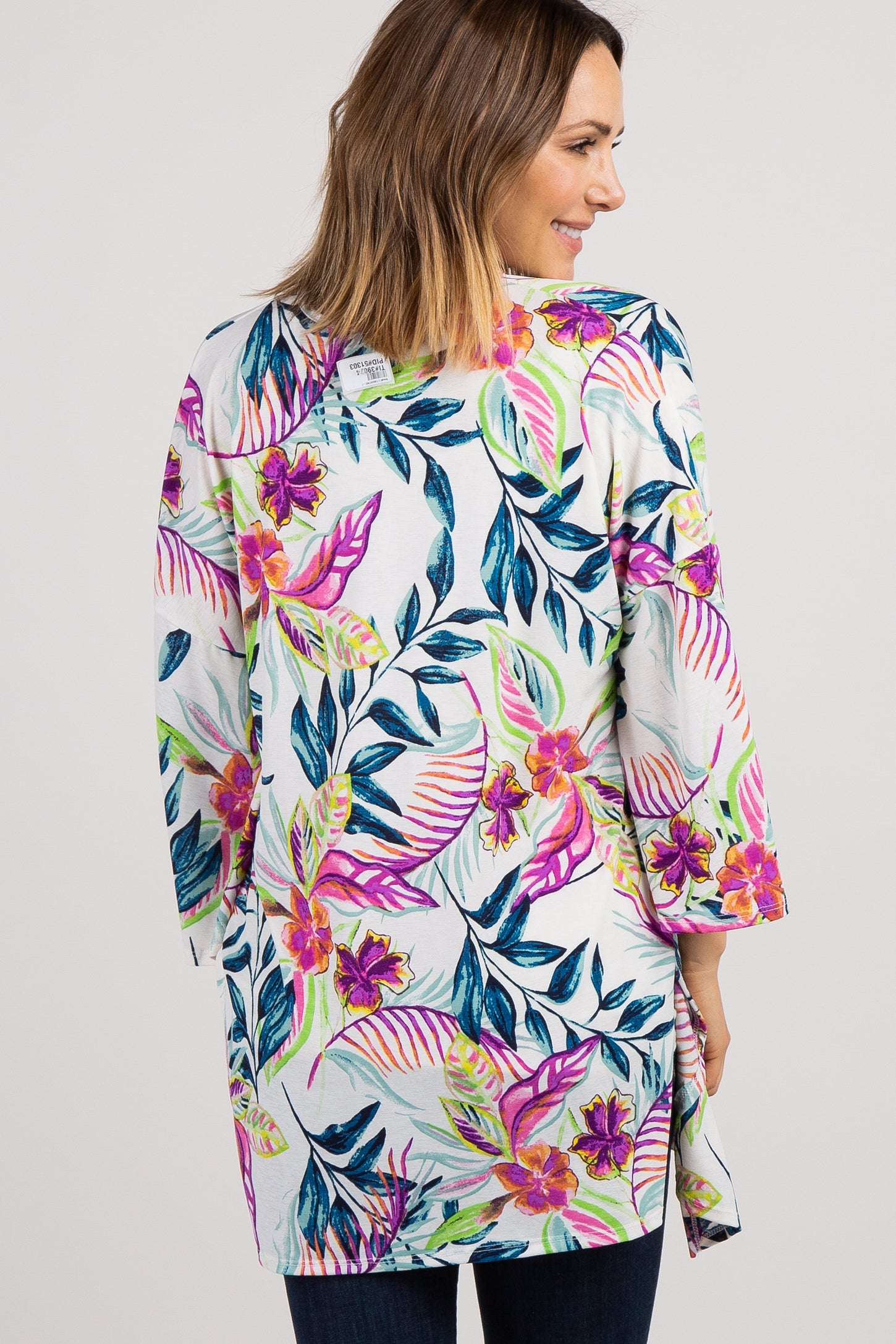 Multi-Color Floral 3/4 Bell Sleeve Cover Up