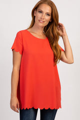 PinkBlush Coral Solid Scalloped Hem Maternity Top