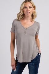 Taupe Solid Button Front Maternity Top